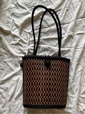 Woven Brown and Cream Shoulder Tote Bag